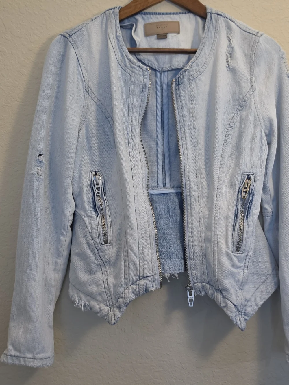 Blank NYC Denim Jean Jacket Womens‎ Small Light Wash Full Zip Distressed 90s Y2K